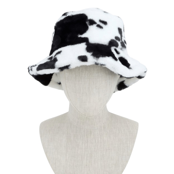 Faux Fur Bucket Hat - Cow Print - Picture 3 of 4
